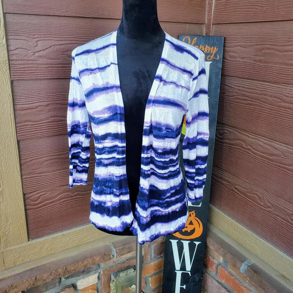 Chico’s Lightweight Soft Stretchy Striped Tie Dye Open Cardigan Size 1 (S/M) - Picture 6 of 9